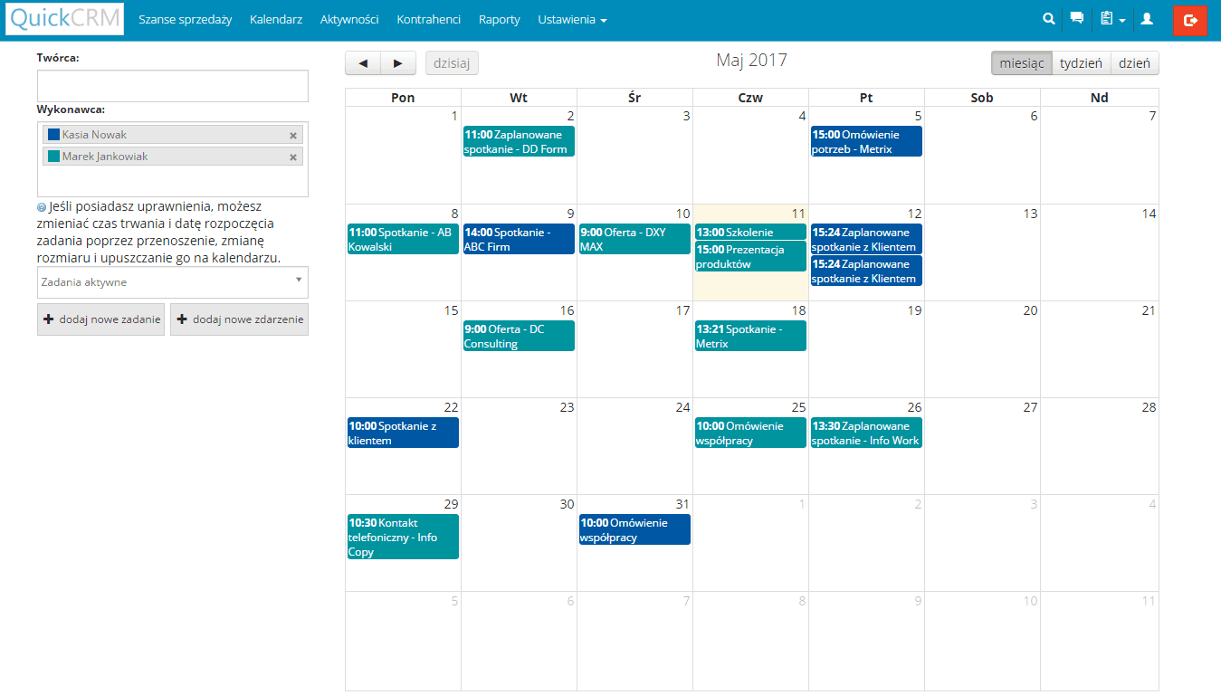 kalendarz i zadania, wyszukiwarka kalendarz i zadania w crm