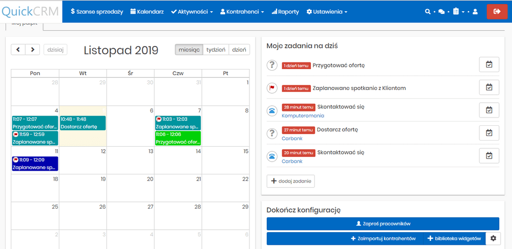 Planowanie zadań w kalendarzu w systemie CRM